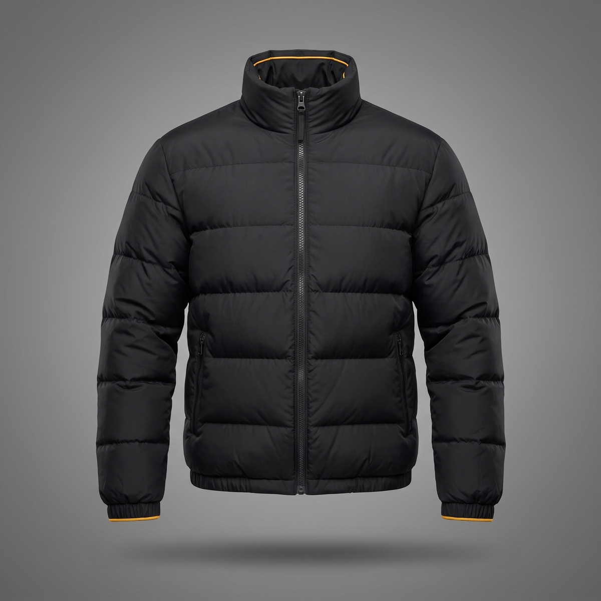 Men's Classic Streetwear Puffer Jacket in black, front view